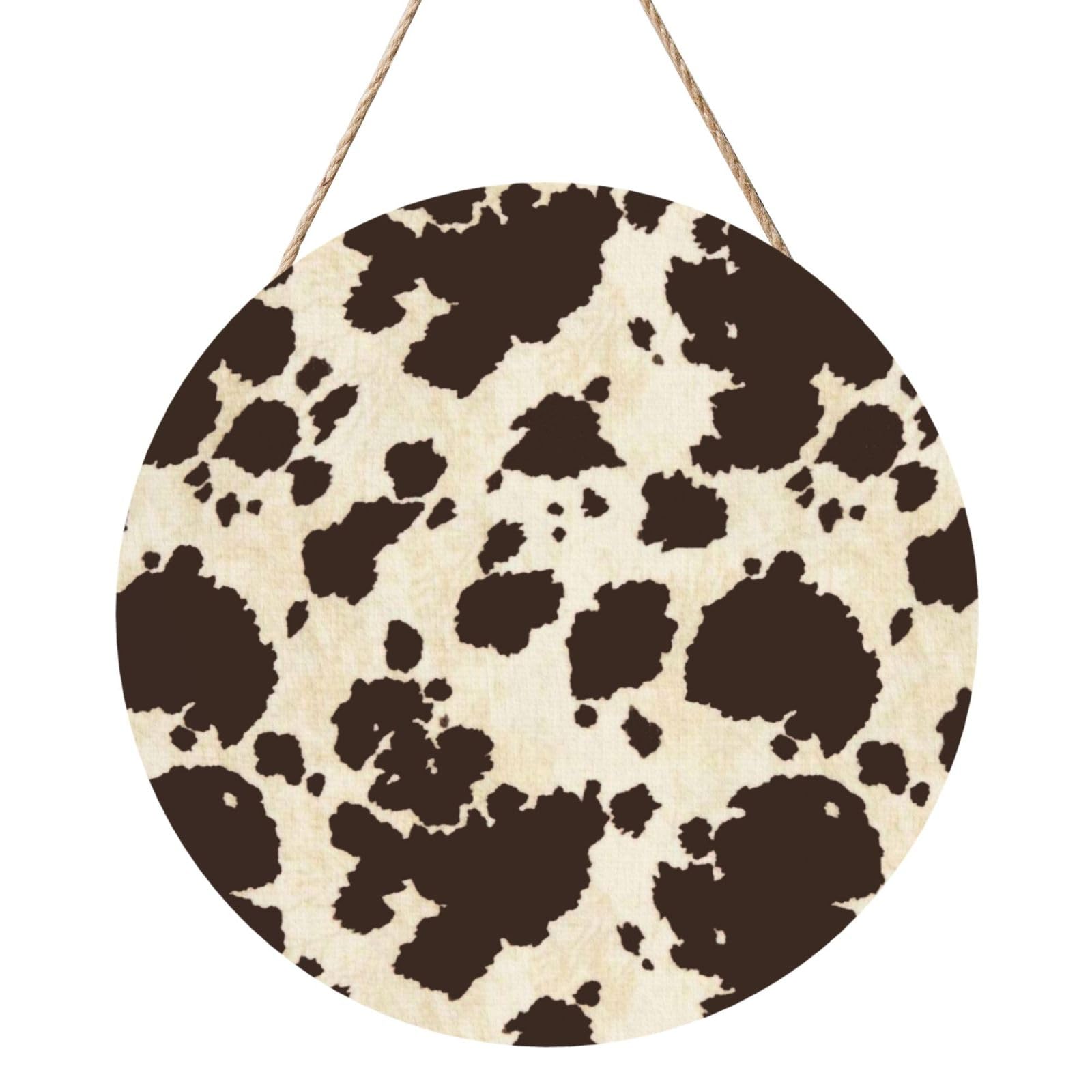 InOmak Milk Cow Print Cowhide, Round Wood Panel Painting 12 in, Wall Hanging Painting For Home