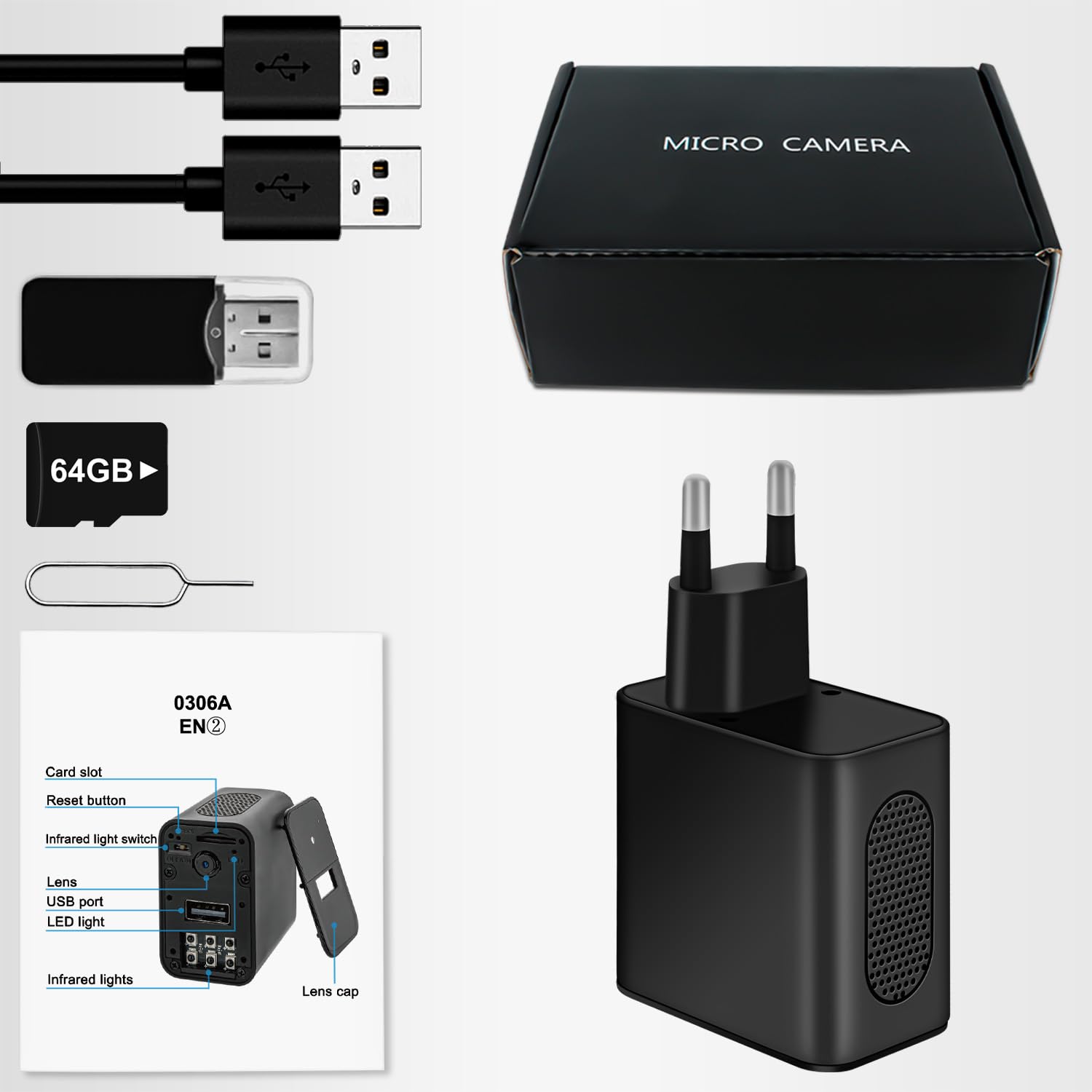 Caméra d'Épaule MINI Caméra Petite Caméra, Mini caméra de surveillance Caméra de corps avec enregistrement audio et vidéo incl. carte mémoire de 64 gigaoctets