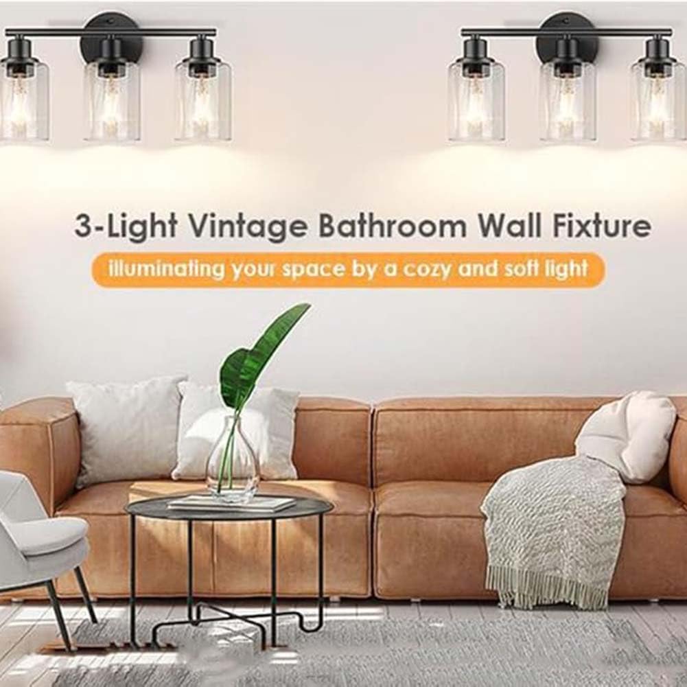 3 Flammig Wandlampe Glas Schirm Schwarz Badezimmerleuchte Retro Industriell Wandleuchte Innen Wasserdicht Spiegellampe Indoor Vintage Wandbeleuchtung E27 für Wohnzimmer Schlafzimmer