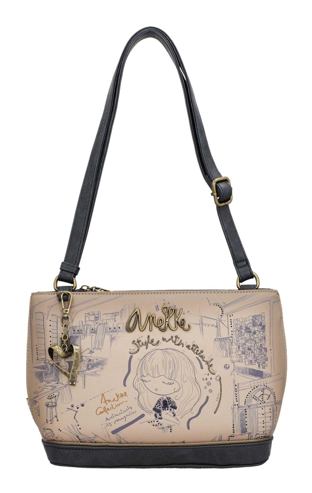 Anekke - Sac à bandoulière FEMME anthracite et beige