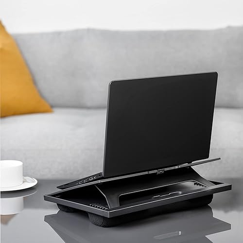 Miniatura 8 de Navaris Bandeja para laptop, escritorio ajustable para oficina en casa, mesa de soporte para tableta o teclado con cojín, bandeja de dibujo ligera