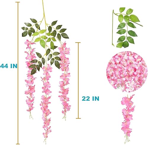 Miniatura 2 de Paquete de 12 guirnaldas de vides de glicina, 43.3 in, flores artificiales colgantes, flores colgantes de seda, flores de glicina de seda, vid de