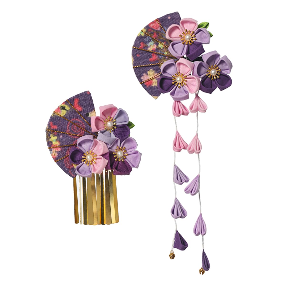 Set di 2 fermagli per capelli da donna a forma di kimono giapponese, con nappa, accessori per capelli tradizionali Kanzashi