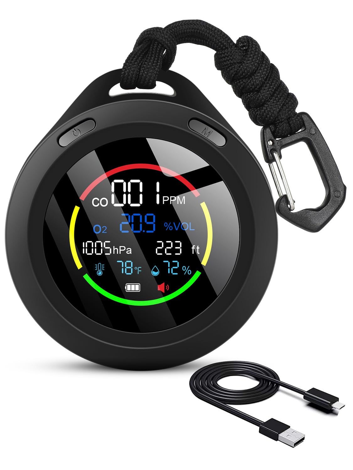 Carbon Monoxide Detector, Carefor CF-5R Portable CO Detector Oxygen Monitor, 6-in-1 Air Quality Meter Detects CO, O2, Atmospheric Pressure, Altitude, Temperature, Humidity for Camping Travel