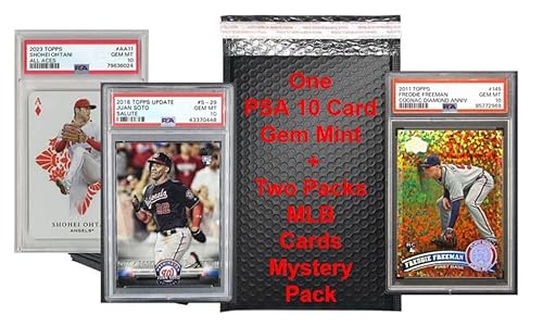 Pro Baseball PSA 10 Graded Card Mystery Power Pack - 1 PSA 10 Gem Mint Graded Trading Card Plus 2 Packs of Baseball Trading Cards