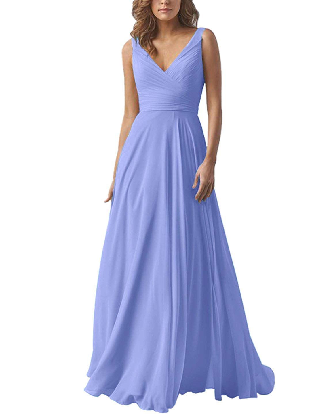 Yilis Double V Neck Elegant Long Bridesmaid Dress Chiffon Wedding |  Desertcart BAHRAIN