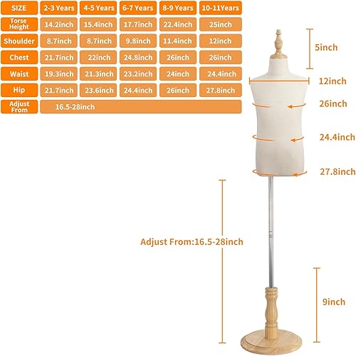 Miniatura 5 de Maniquí para niños con soporte de madera, altura ajustable, ligero y portátil, se adapta a todo tipo de ropa, de 10 a 11 años