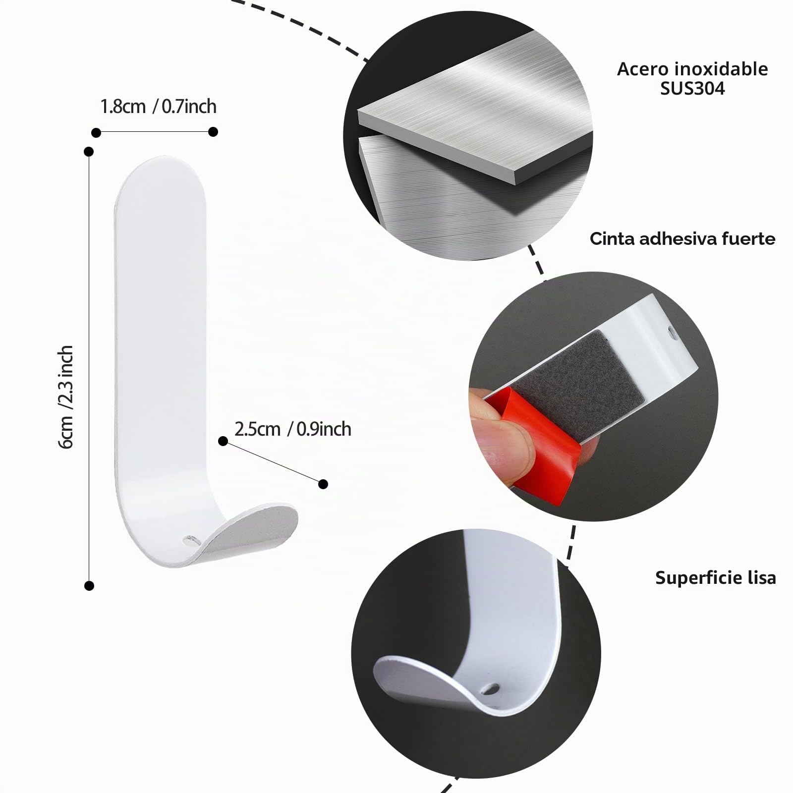 Feligio Ganchos Adhesivos Para Pared 12 Piezas, Colgadores Adhesivos Resistentes Sin Taladro de Acero Inoxidable, Colgador Toalla Baño Adhesivo Impermeable, Para Cocina Dormitorio, Blanco