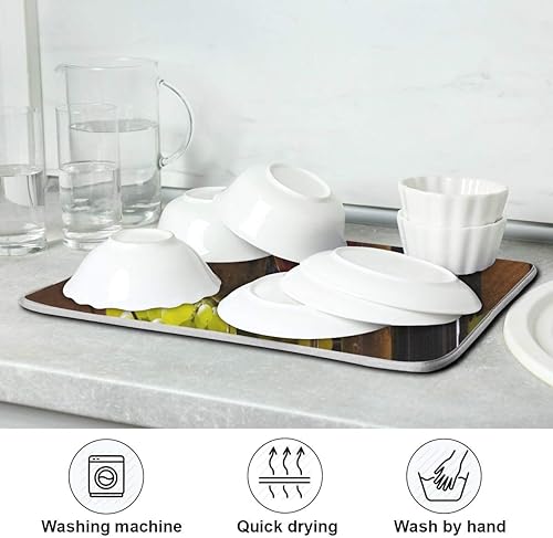Miniatura 7 de Tapete de secado de platos floral de vino tinto de 16 x 18 pulgadas para cocina, tapete escurridor de platos con estampado de madera vintage, tapete