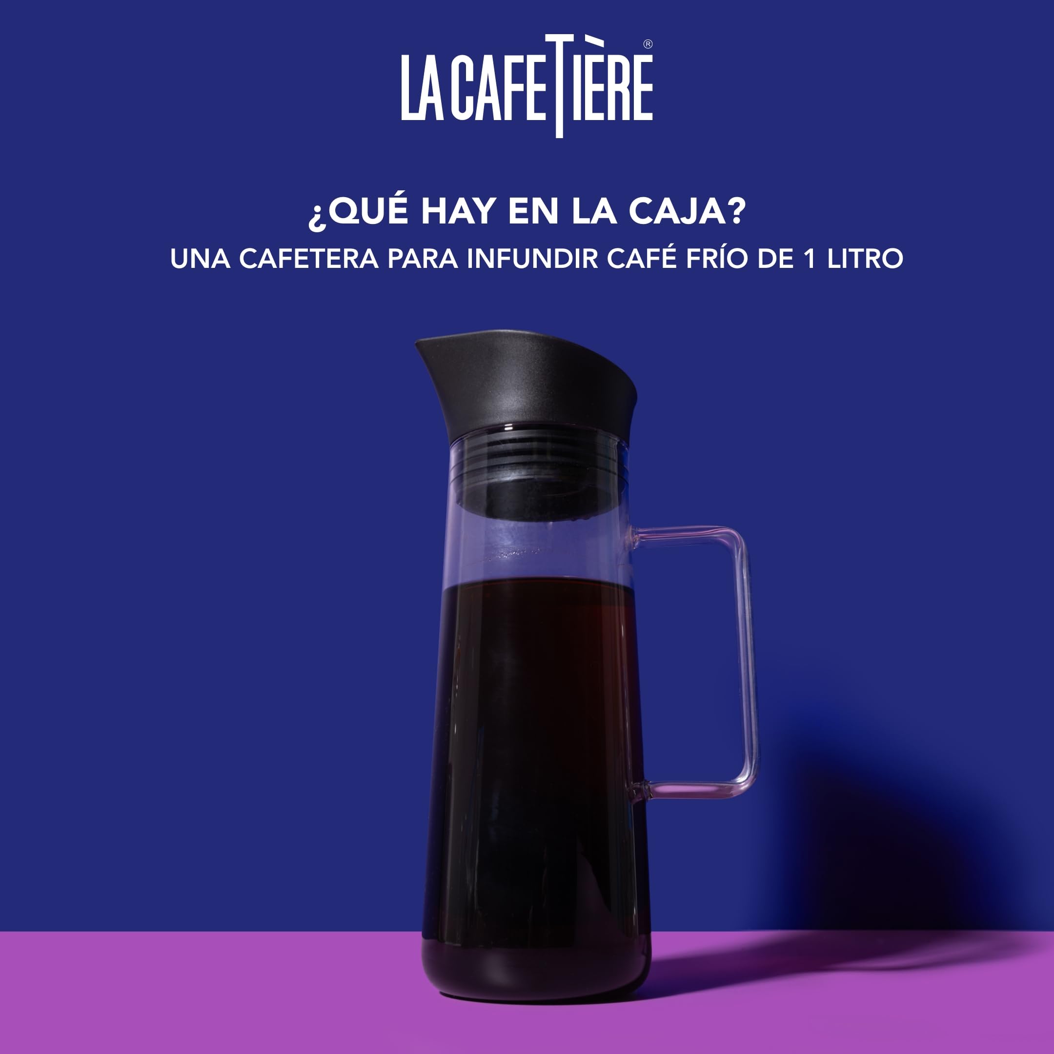La Cafetière Cafetera de infusión en frío con filtro de malla, apta para lavavajillas, tapa con pico para jarra, recipiente para café helado, té helado, bebidas de frutas caseras, 1 l
