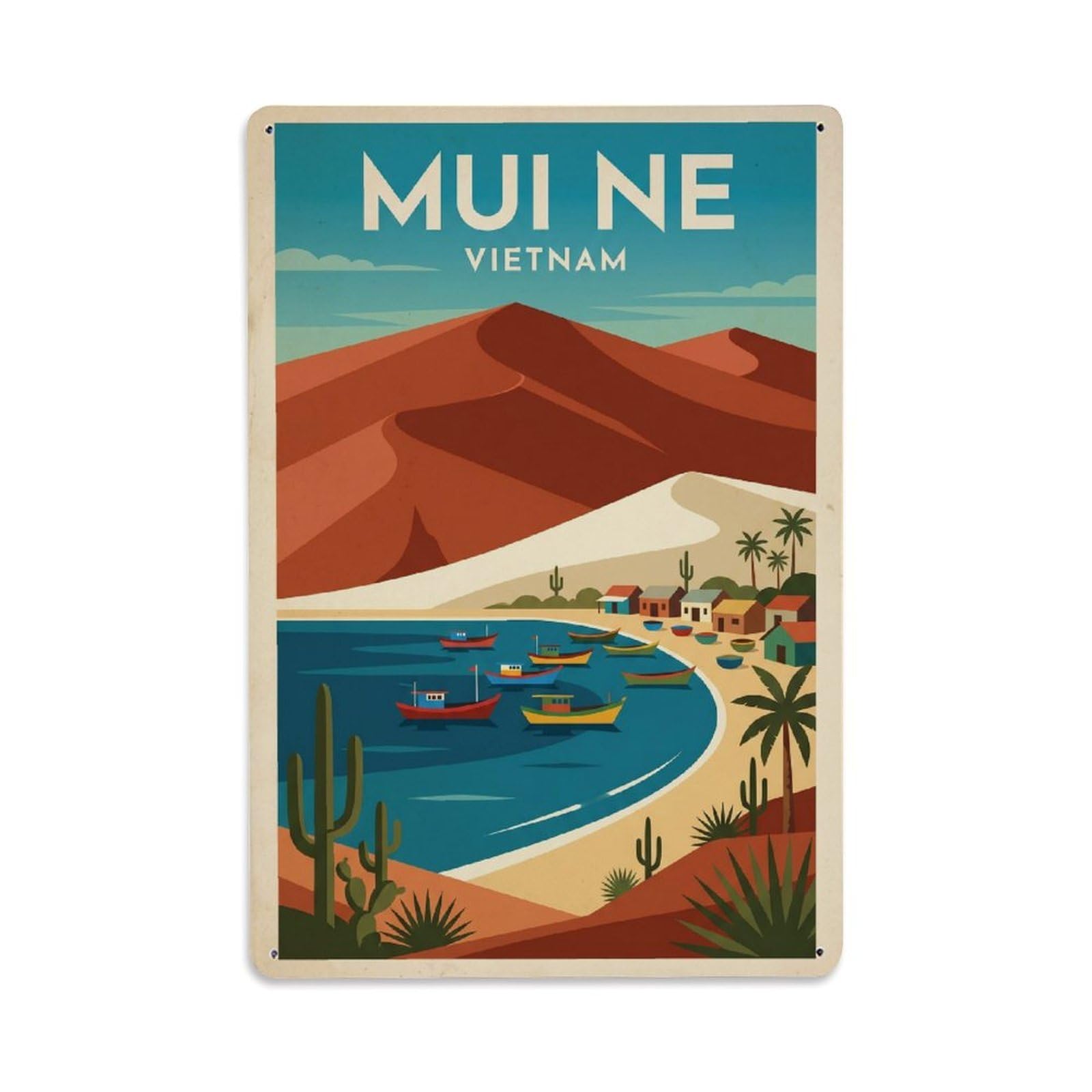 Travel Vietnam Mui Ne Retro Metal Tin Sign Plaque Wall Decor for Cafe, Club Bar, Office, Garden Metal Poster 8x12Inch
