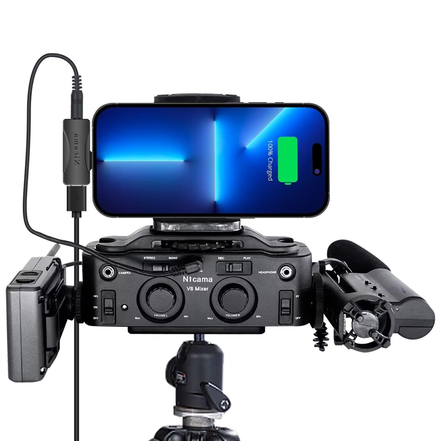 Nicama V8 2-Kanal Mikrofon Preamp mit XLR/3.5/6.35mm Eingang, Audio Adapter Mixer für Shotgun Mikrofon, Guitar Bass, DSLR Kameras, iPhone Tablet Smartphones Singen Recording