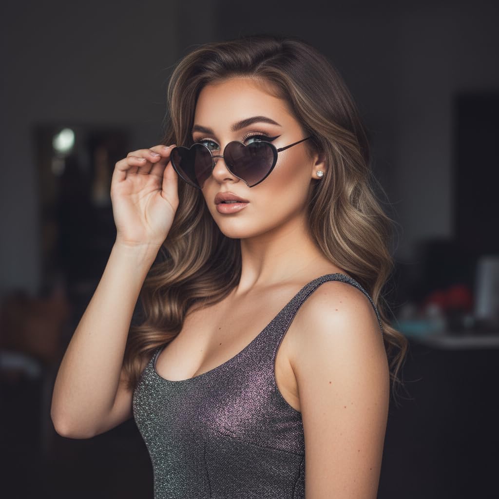 FancyPink Women's Heart Sunglasses - Thin Metal Frame Sun Glasses,Lovely Heart Style Shaped for Party/Music/Outdoors - Image 5