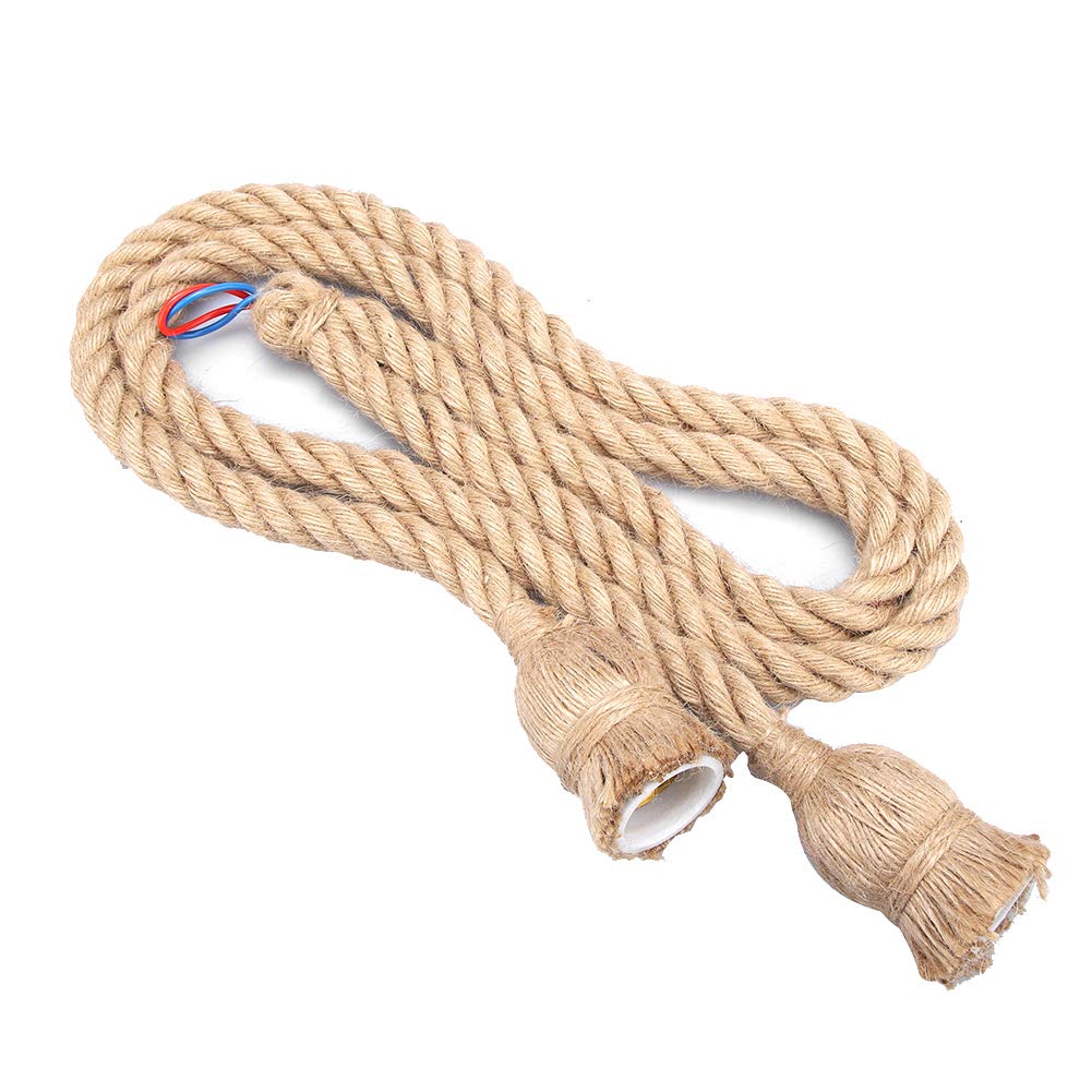 FTVOGUE Rope Ceiling Filament Light Fixture Retro Vintage Hemp Rope Lamp Great Parlor Decoration Metal Light Fixture (1.5 Meters 2 Heads)
