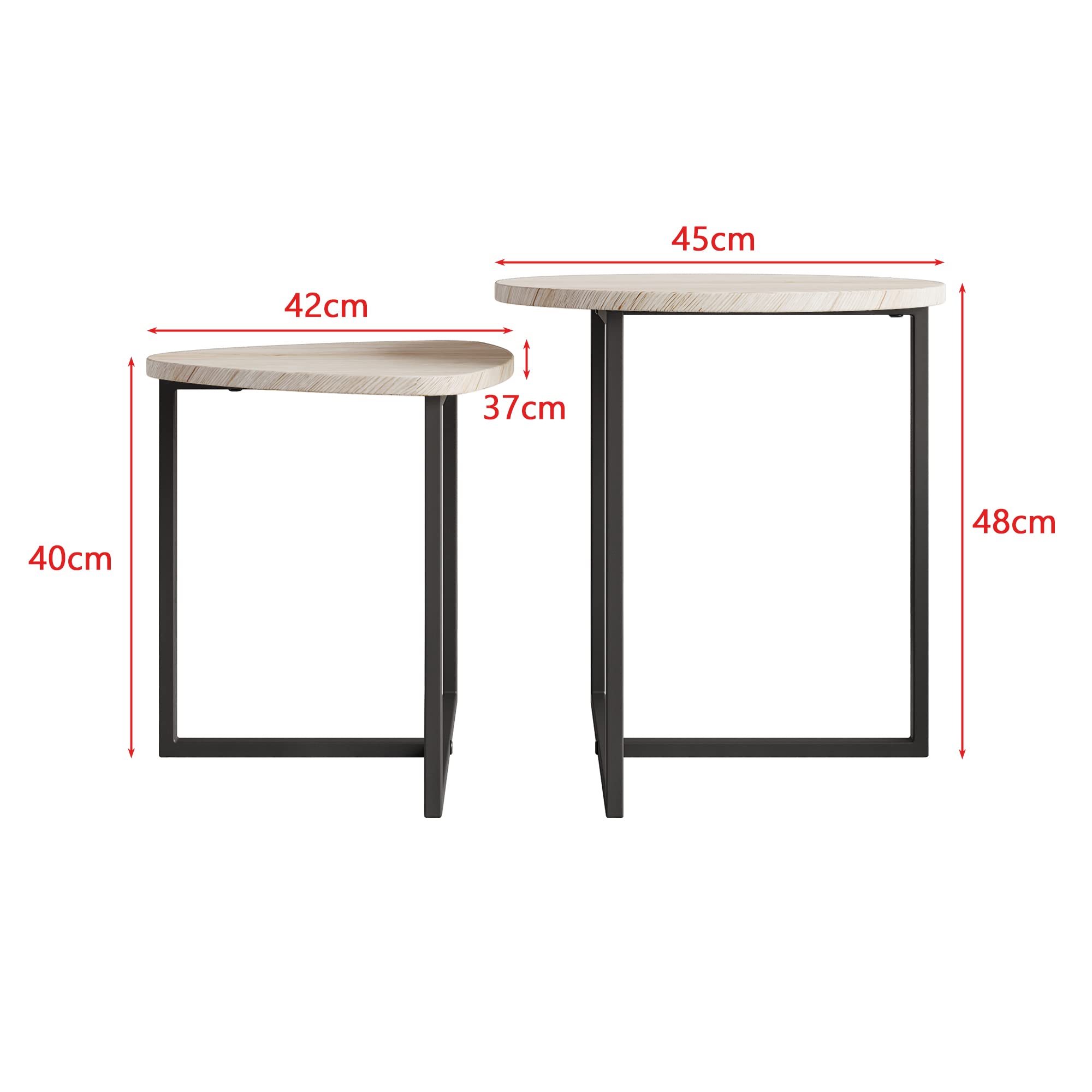HOJINLINERO Lot de 2 tables basses rondes - Table d'appoint - Table basse - Structure en métal et en forme de cœur - Plateau de table en bois - Design industriel - Table de salon moderne - Noir +