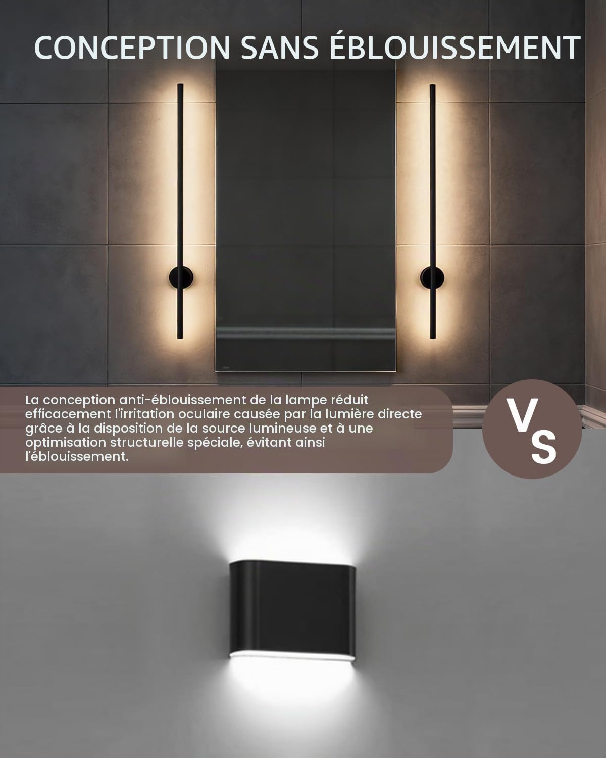 Applique Murale Exterieur/Intérieure LED Intégrée, Lampe Exterieur Moderne Rotative 90CM/8.7W IP54 Luminaire Mural Aluminium Pour Salon Chambre Couloir, Neutre 4000K 1500LM, Noir Mat