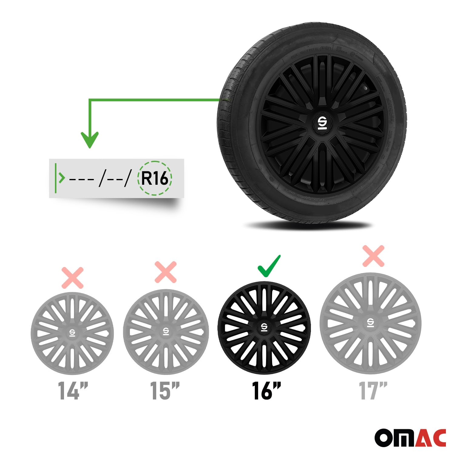 SPARCO Tapacubos 16" pulgada Kit negro Embelecedores De Rueda Juego de tapacubos SPC1685BK