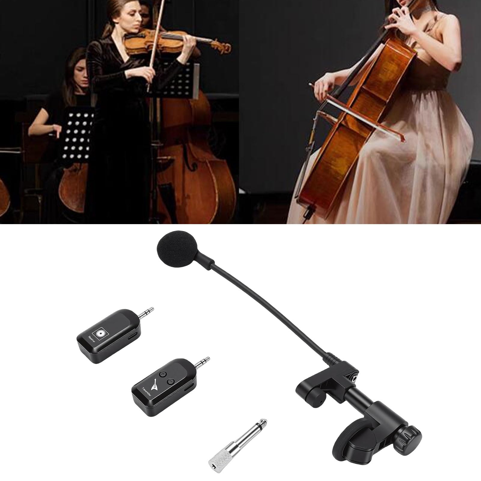 Topiky Microfonico Wireless per Violino UHF, Clip Pickup per Violino 2.4G su Microfoni per Strumenti con Trasmettitore e Ricevitore, Microfono Wireless per Strumenti per Corni, Trombe
