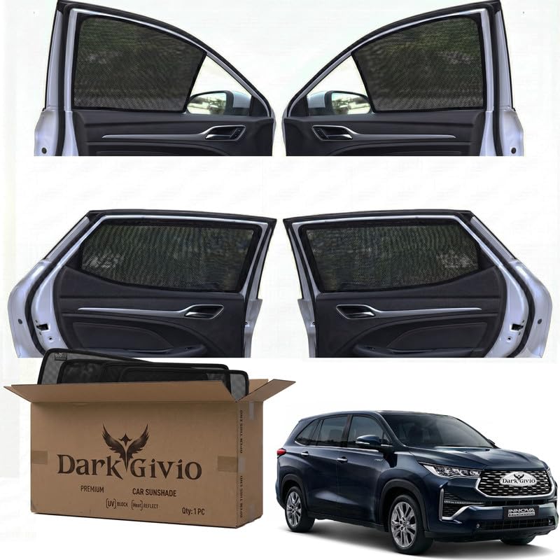 Image of Car Window Sun Shade Protector for INNOVA HYCROSS | Exact Fit Non-Magnetic Half Cut Sunshade (Set of 4 /6) | UV Blocker Side Window Car Curtains & Interior Accessory