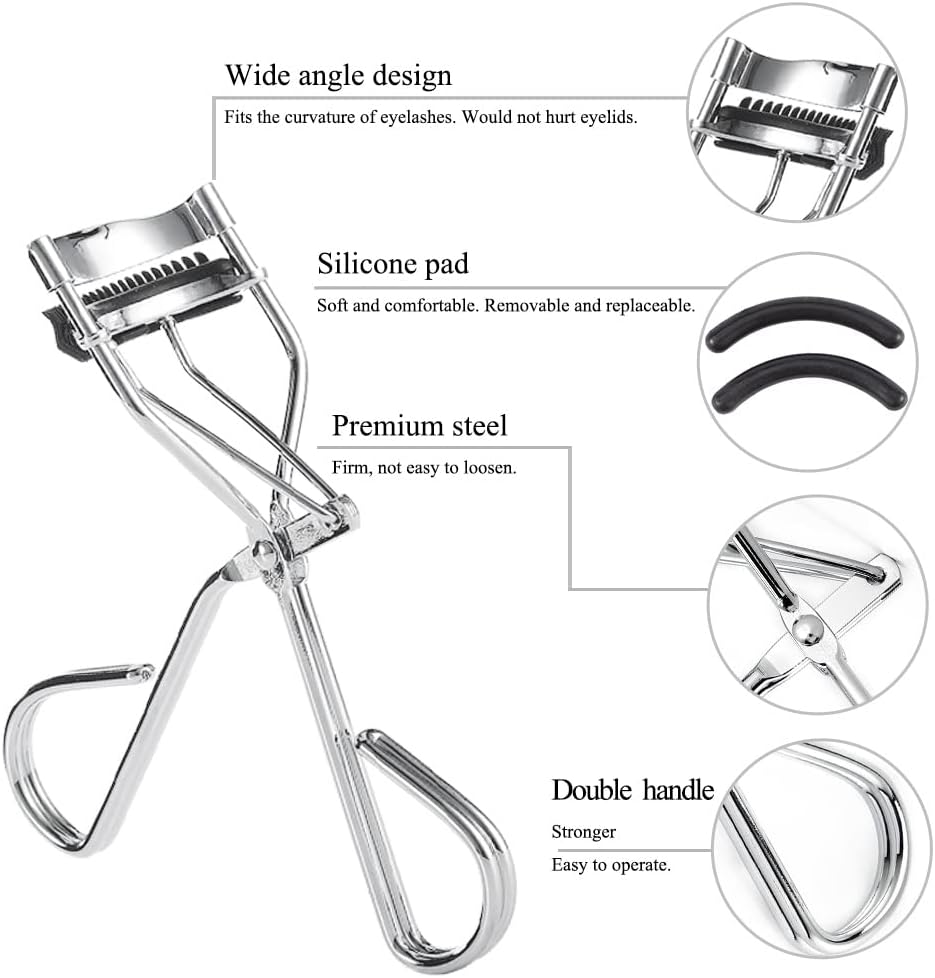 Uranian Eyelash Curlers with Built-in Comb Beauty Eyelashes Curlers Eyelash Cliper with 2 Replacement Silicone Refill Pads Premium Lash Curler Makeup Tool for Women (3 Silver-Black Comb) image 2