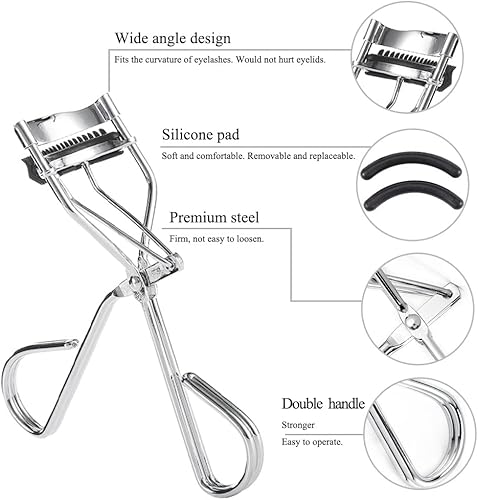 Miniatura 2 de Uranian Rizadores de pestañas con peine integrado, rizadores de pestañas de belleza, rizadores de pestañas con 2 almohadillas de repuesto de