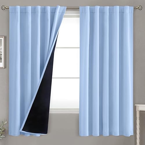 BGment Cortinas opacas completas con forro de aislamiento térmico, 63 pulgadas de largo, bolsillo para barra y pestaña trasera, cortina de ventana