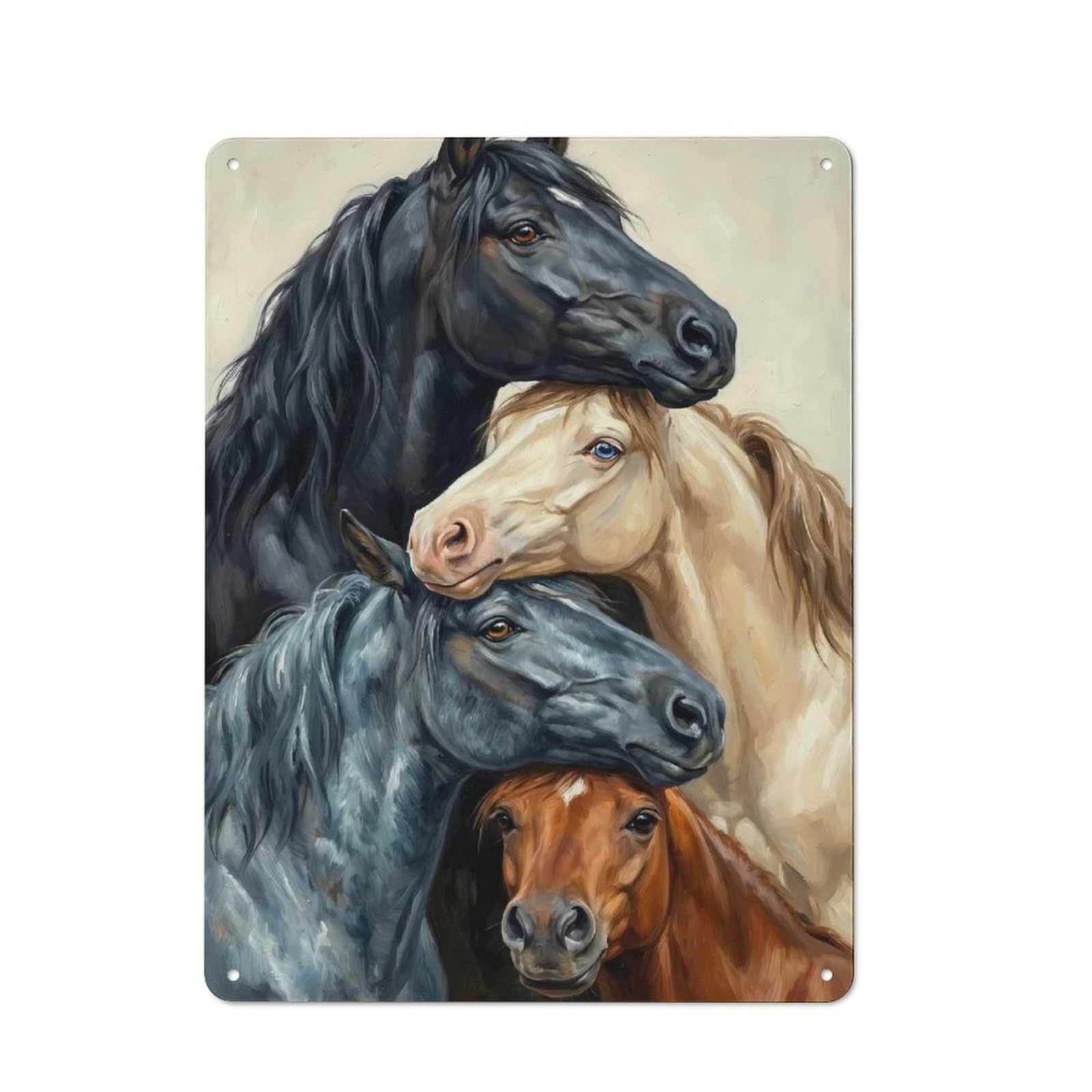 Junmoney Style-3 Vintage Metal Sign 40X30cm Featuring Stacked Horses Portrait For Pub Or Café, Wall Decor For People Reorganising Pub And Café