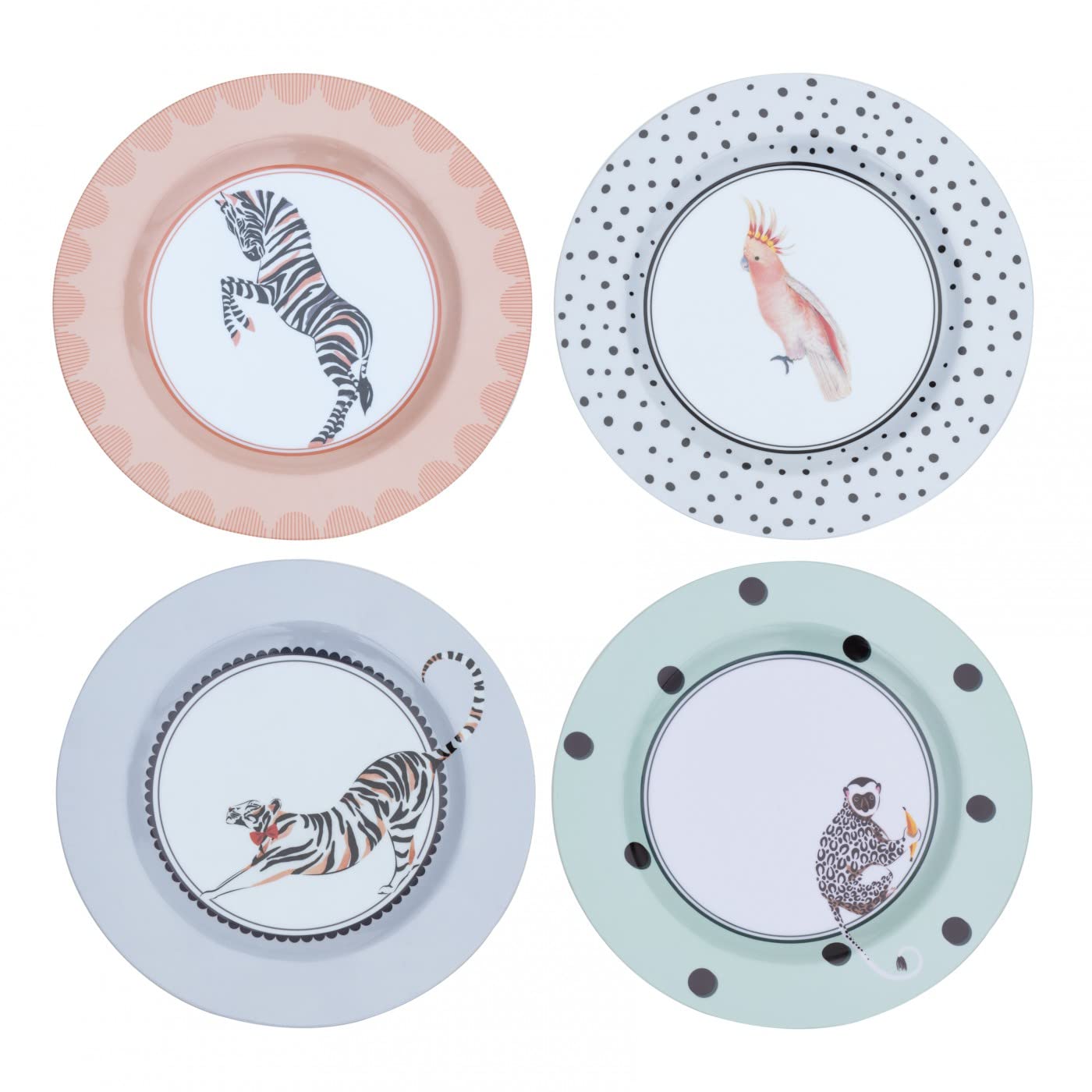 Yvonne EllenMelamine Picnic Side Plates 4 Pieces Assorted Set, 21.5 cm Diameter