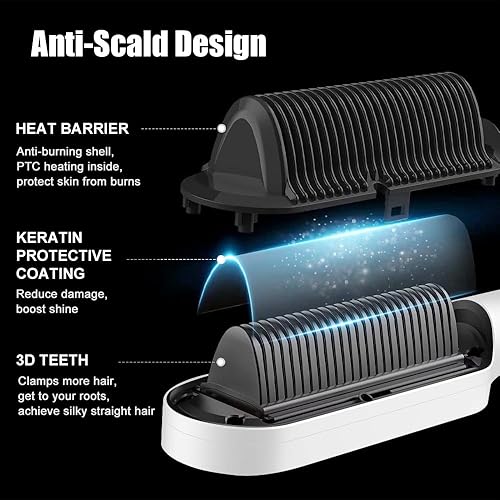 Miniatura 6 de Cepillo alisador de cabello aniónico, peine alisador de cabello de iones negativos, peine de anillo de cepillo caliente con pantalla LED,