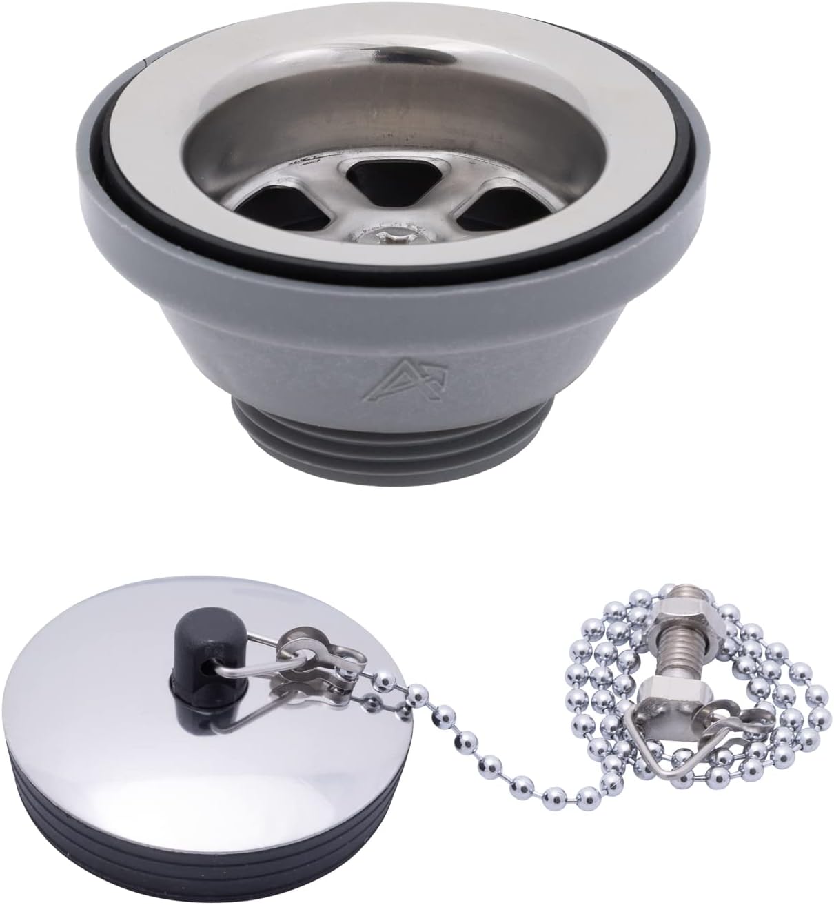 Ambassador Marine - 2 inch Drain, Straight Drain, Low Profile, 1-1/4 inch-M Thread, w/Chain Stopper - Ultra-Mirror Finish - S00-0104-UP-W