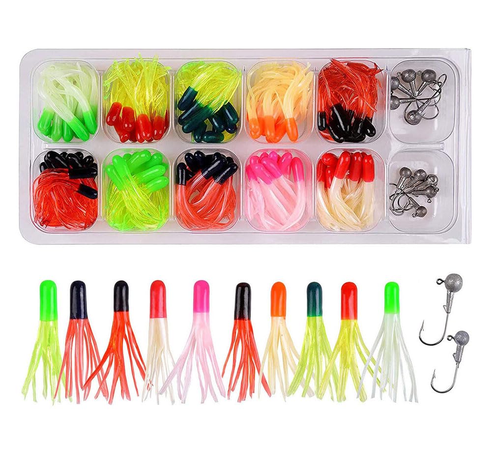 Cuoyuqie 110pcs Soft Fishing Lures Worm Baits Kit, Crappie Tube Jigs Lures Jig Head Hooks