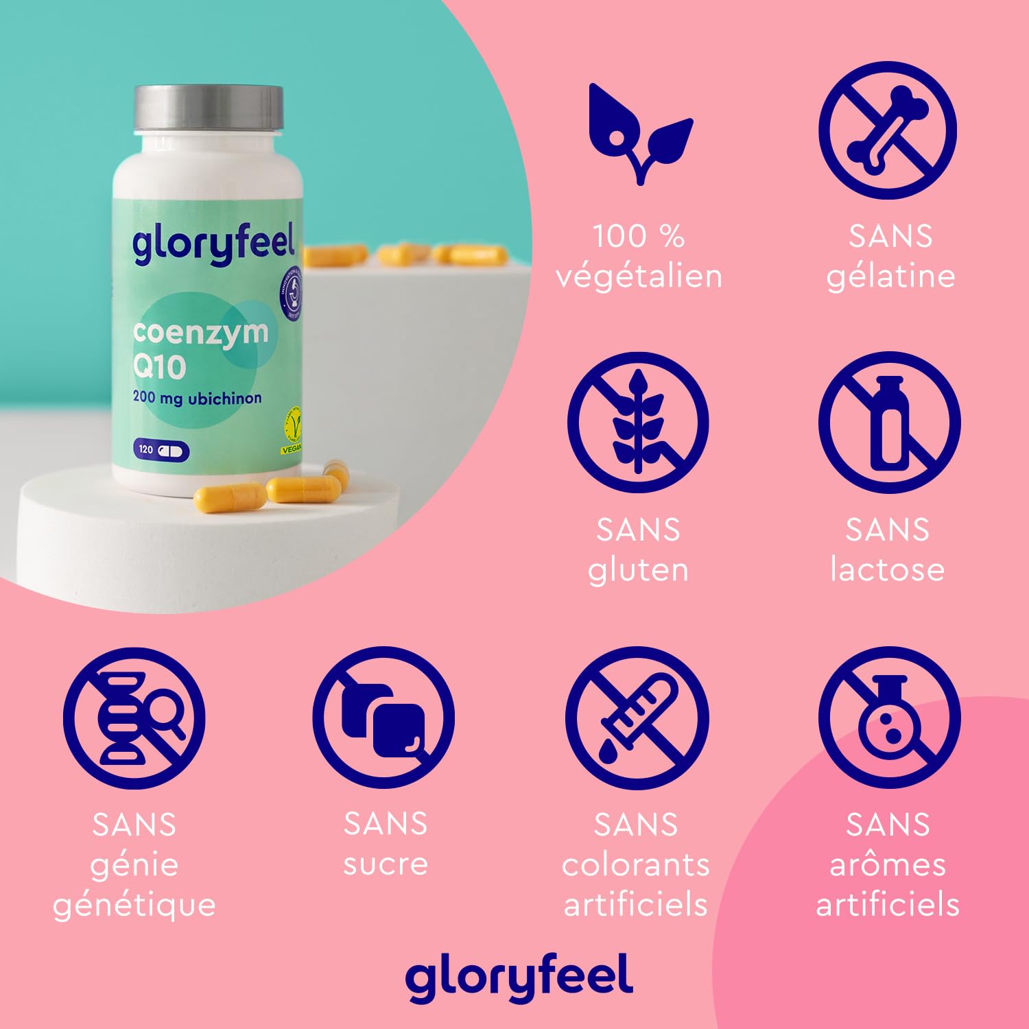 Coenzyme Q10 200mg Pure, 120 Capsules pour 4 Mois, Antioxydant Fort et Hautement Biodisponible, Contient CoQ10 Ubiquinone, 100% Végétalien et Testé en Laboratoire, Sans Arômes et Additifs Artificiels