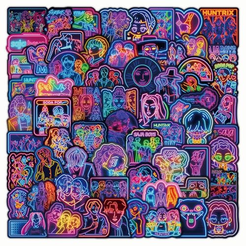 Image of K-pop Party Favors Stickers - 50 Neon Effect Unique Vinyl Stickers for Fans, Laptops, and Journals,Skateboard Bike Bumper Car Guitar Water Bottle Luggage