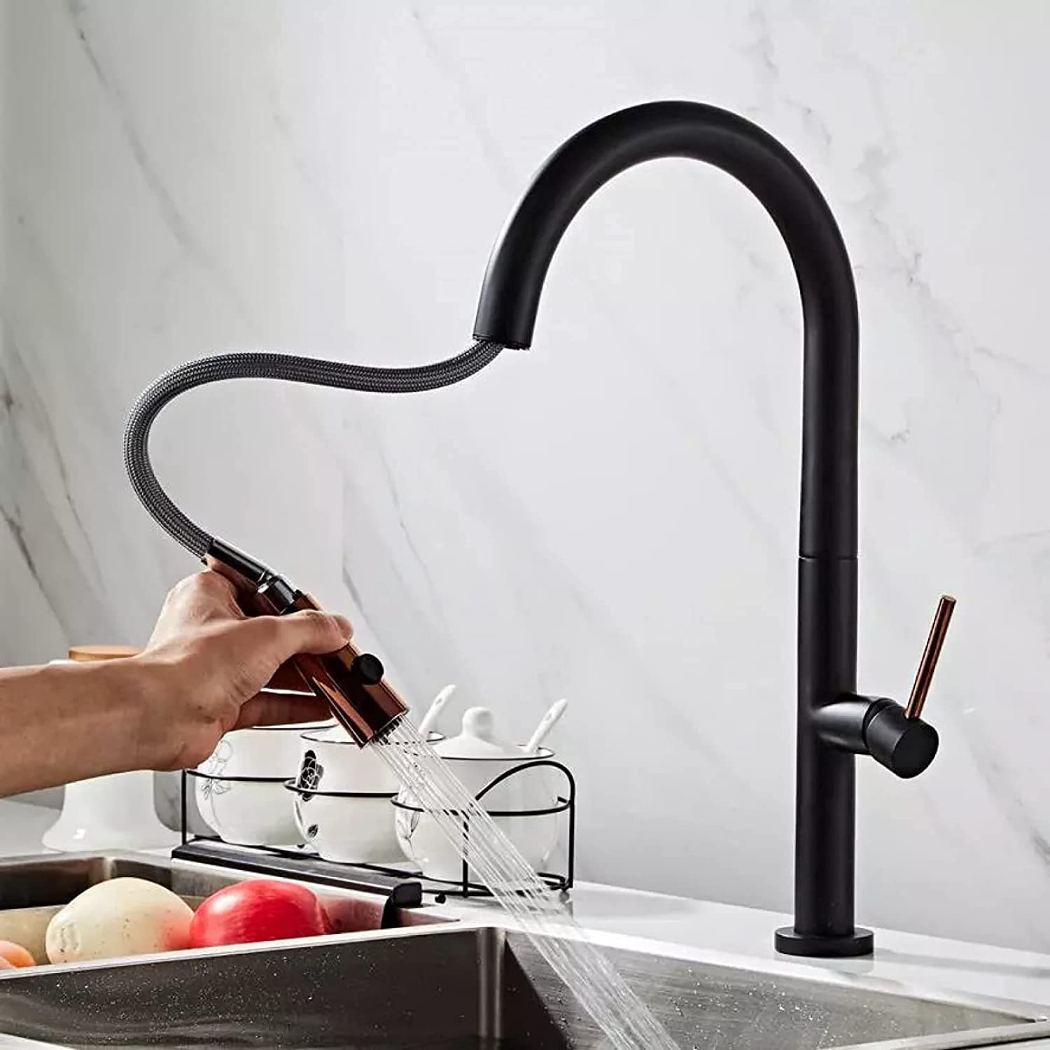 Grifos, Grifo de Cocina, Grifo de Fregadero de 360 Grados, Grifo Mezclador de Cocina de Agua fría y Caliente, Grifo Mezclador de Cocina extraíble, Negro