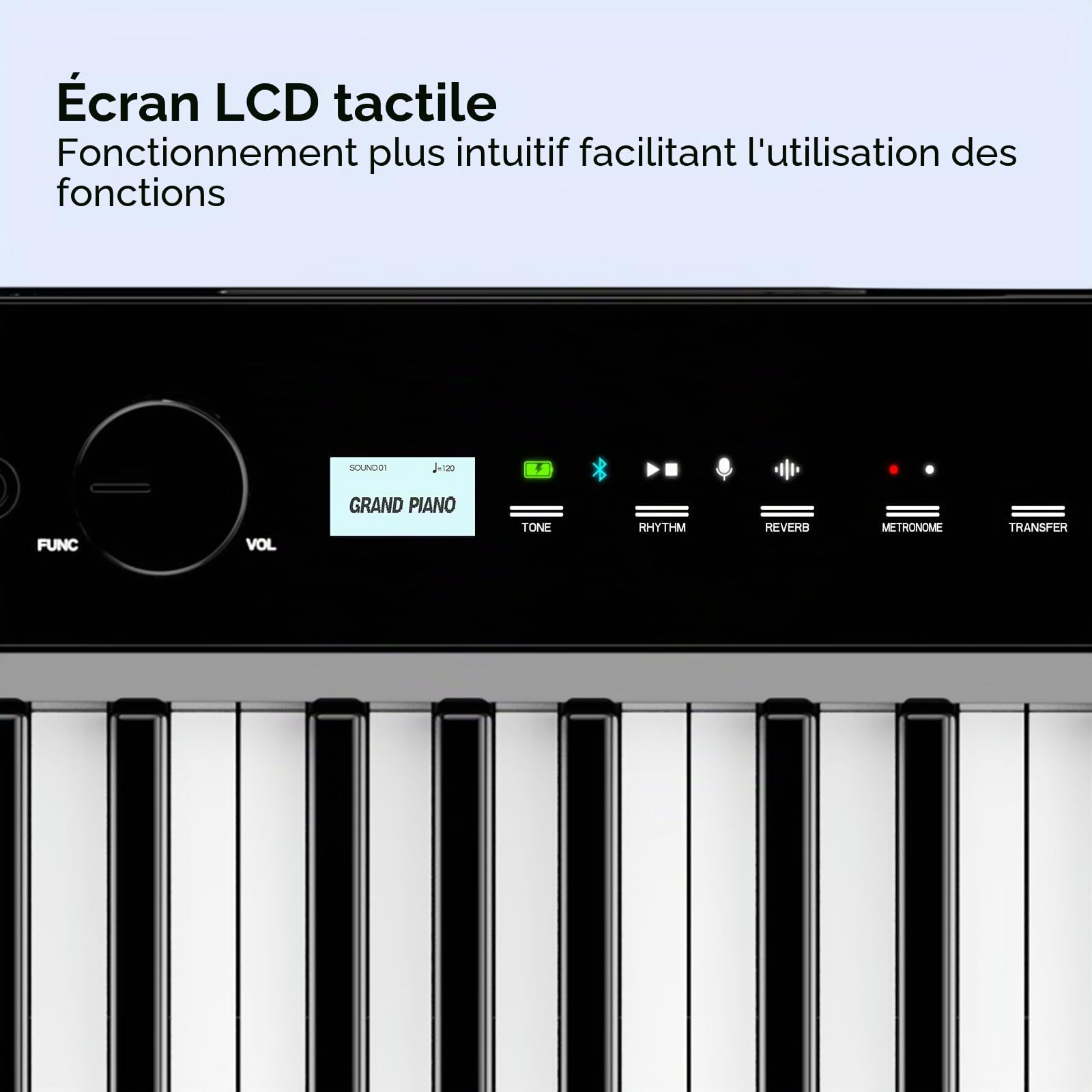 TERENCE V70 Piano numérique pliable 88 touches lourdes Piano électrique avec 4 haut-parleurs 20W*2+5W*2 Clavier piano avec Bluetooth Casque inclus –préparation aux examens de piano,noir
