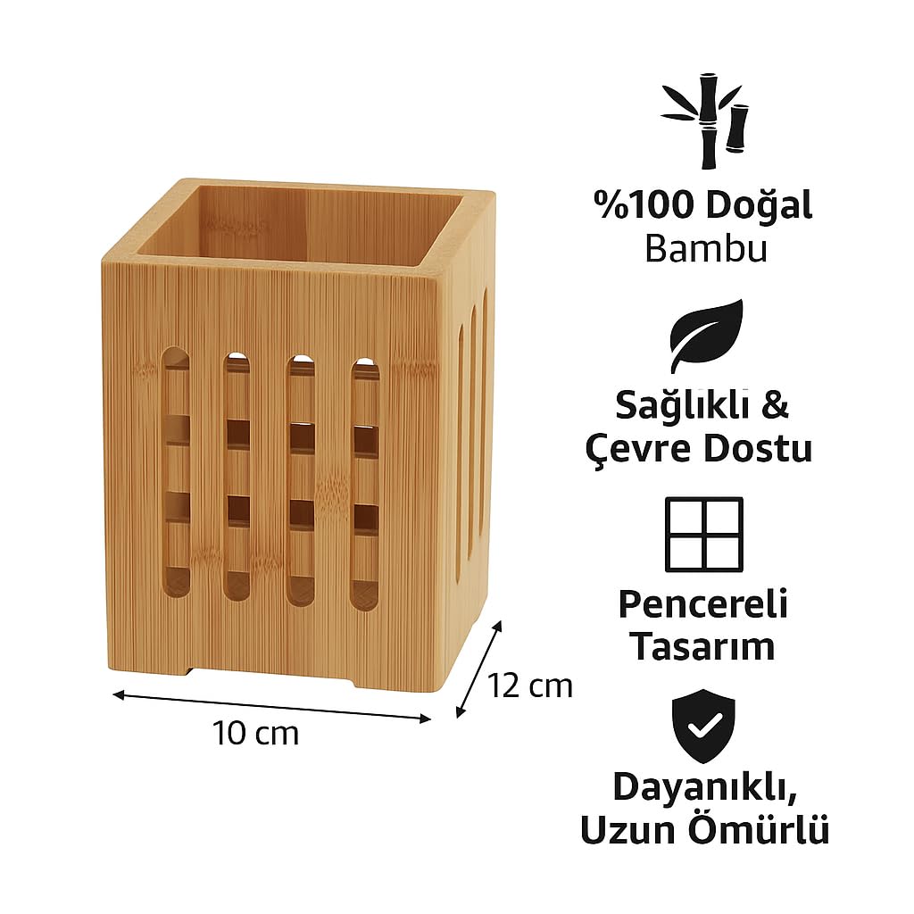 SUWORS Bambu Mutfak Organizeri, Kare 10×10 cm, Pencereli Ahşap Düzenleyici Kutusu