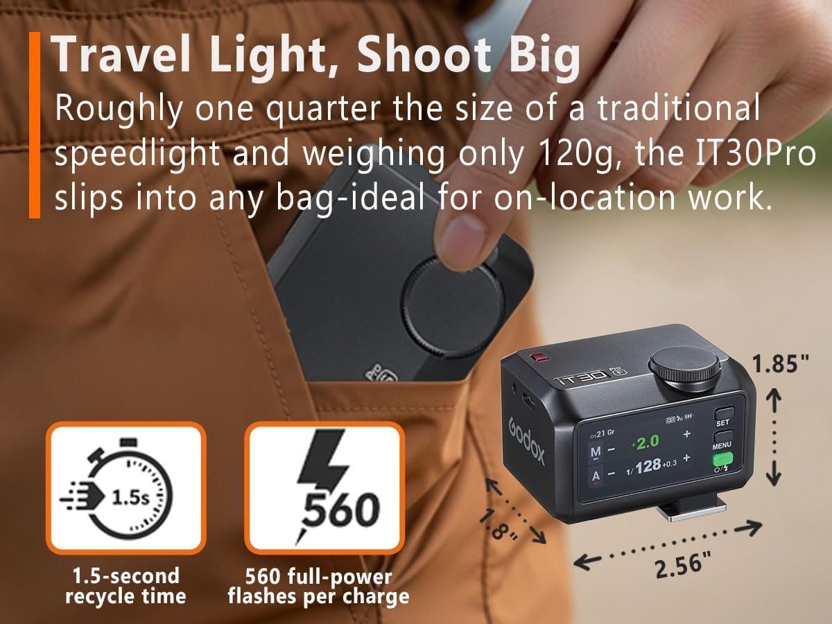 Godox iT30Pro N TTL Mini Flash z białym dyfuzorem, iT30 Pro N HSS 1/8000s 2,4G lampa błyskowa, kompatybilna z Nikon Z5II Z6III Z8 Z50II Z5 Z50 ZFC Z6II Z9 Z7 ZF