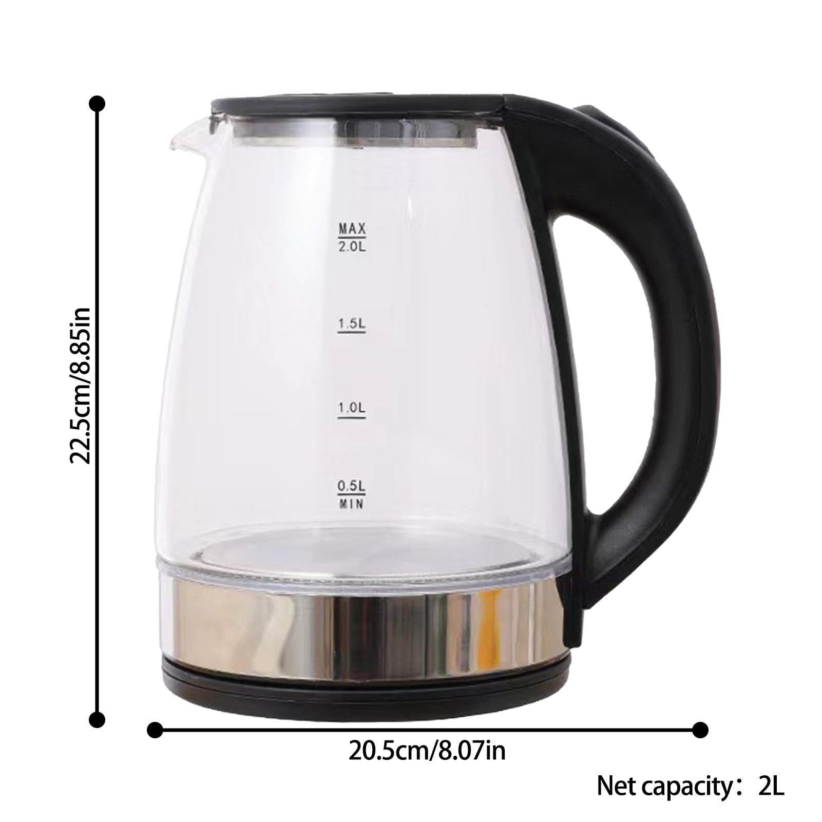 Caldera de Agua Caliente, Vidrio de Hervidor Eléctrico - Hervidor de agua | de 2 litros Hervidor de vidrio - Hervidor de agua con apagado automático, diseño de vidrio, hervidores eléctricos para té y c