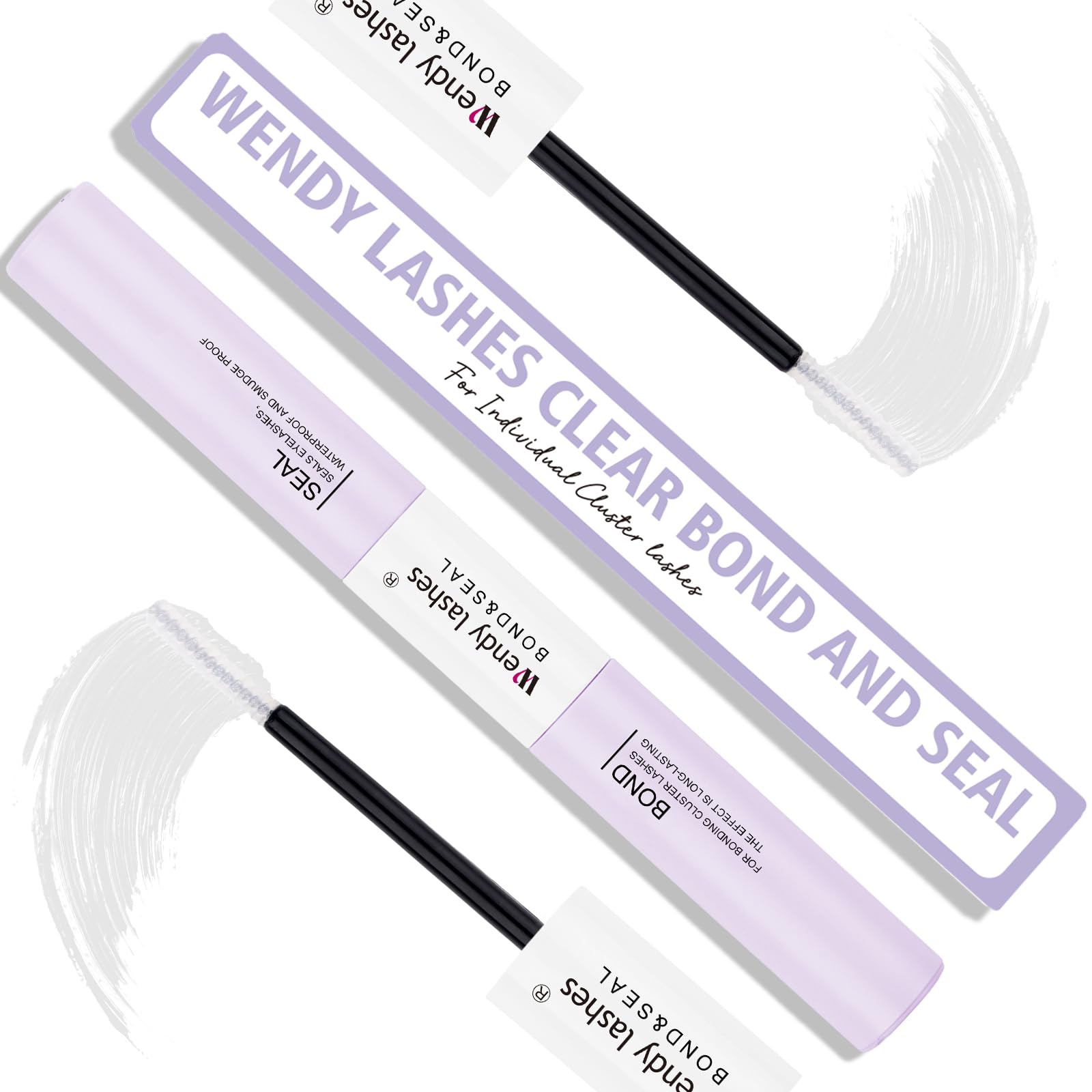 WENDY LASHES Lash Bond and Seal Waterproof 2 in 1 Cluster Eyelash Glue Strong Hold All Day Wear DIY Lash Extensions Glue Suitable for Sensitive Eyes-Clear