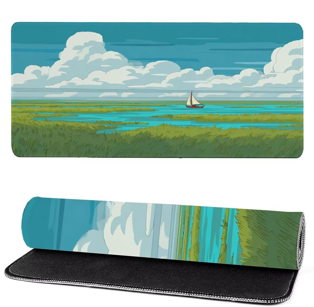 Podkładka pod mysz XXL 1000x500x3mm łódź, podkładka pod mysz do gier rzeka, poprawa precyzji i szybkości, podkładka pod mysz do gier antypoślizgowa gumowa podstawa, dekoracja na biurko MM-67
