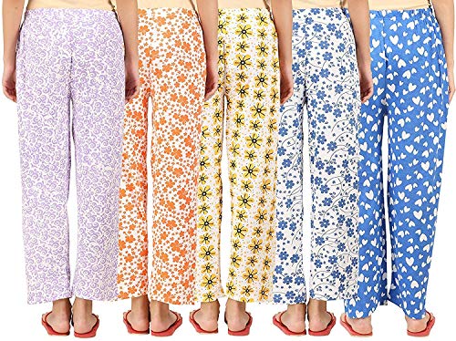 Image of LADY WILLINGTON Womens Track Pant Lower Cotton Printed Payjama /Lounge Wear -Soft Cotton Night Wear /Pyjama for Women(Pack of 5PIECES), Prints May Vary (Assorted Pyjama),