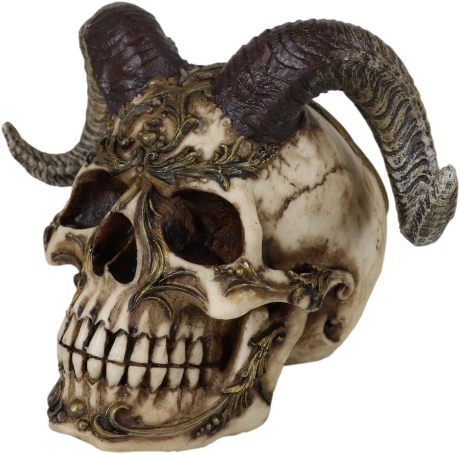 Ebros Gift Day of The Dead El Diablo Giant Horned Demon Devil Skull Figurine Hell Spawned Imp Demon Skulls Halloween Accent
