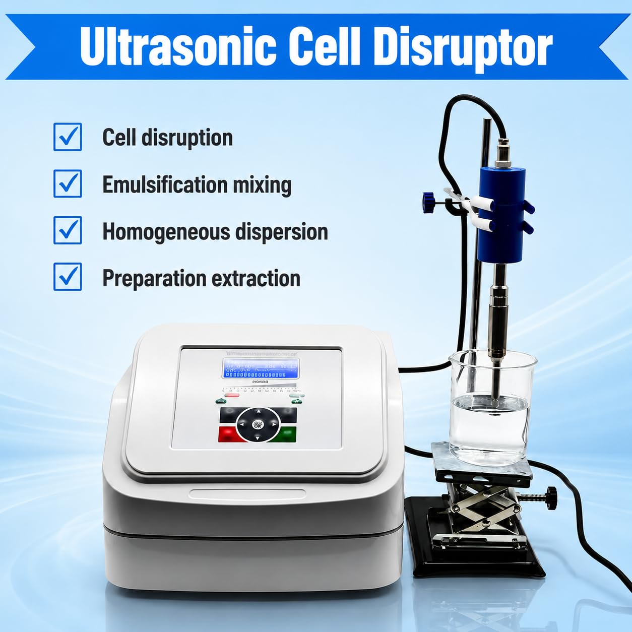 Sonicador ultrasónico homogeneizador de laboratorio de 800 W, emulsionante dispersor de 20 kHz con sonda de titanio de 6 mm para preparación de muestras