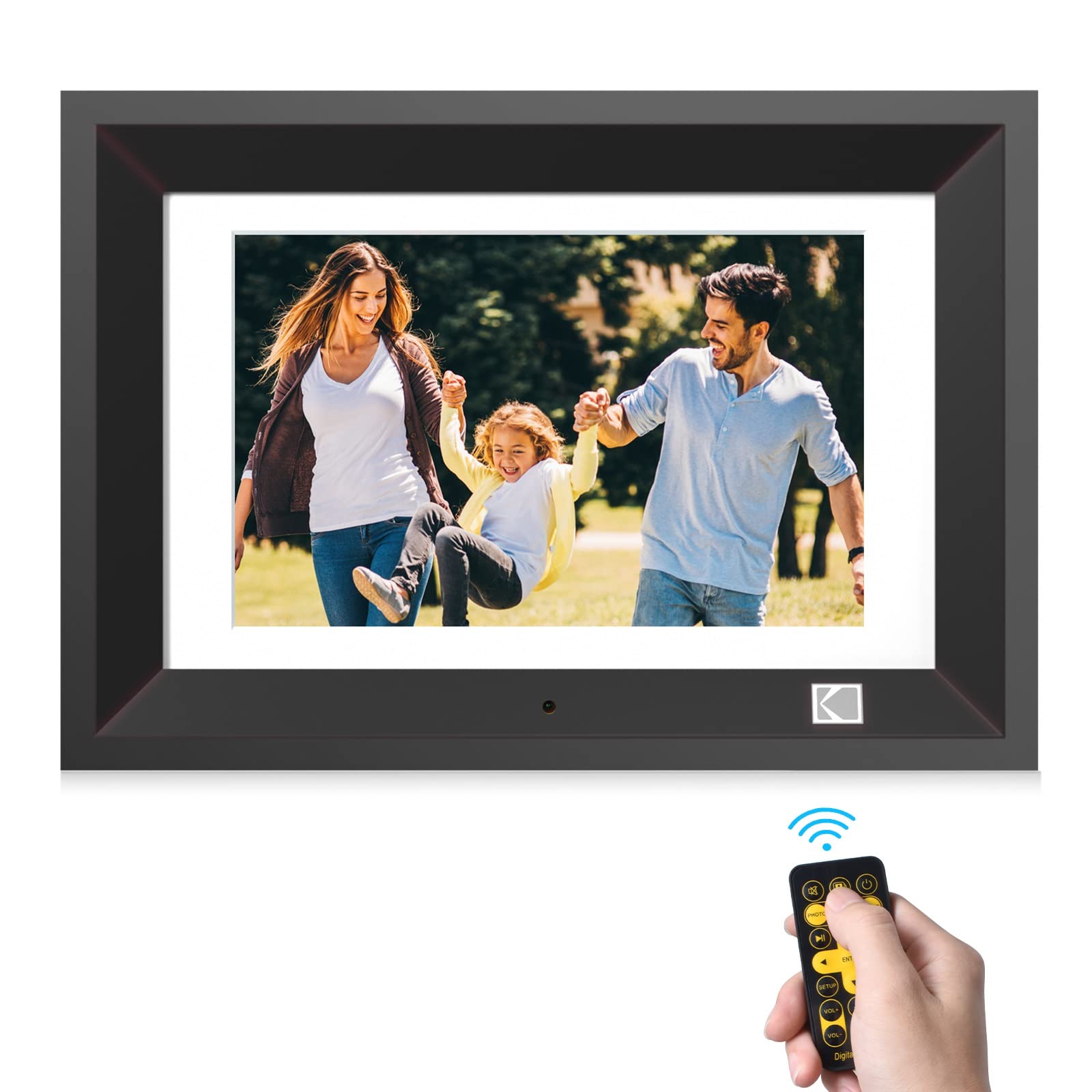 KODAKDigital Photo Frame 10 inch 8GB Memory with Remote Control, High Resolution Electronic Wooden Picture Frame with Image Preview Music Video Random Playback/Calendar/Alarm/Timer Functions, Black