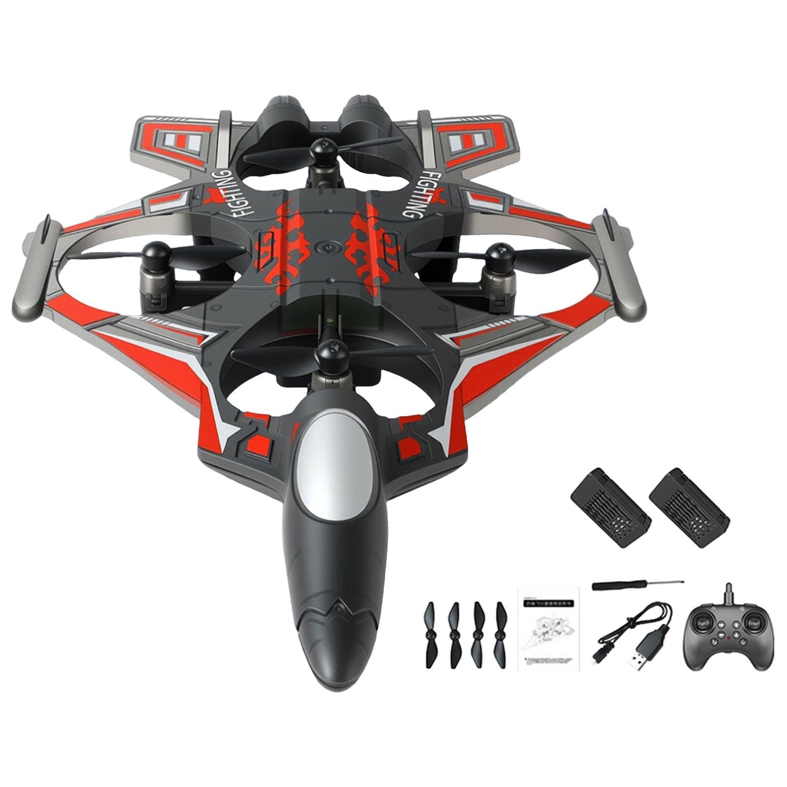 Aereo Telecomandato, Aereo RC Portatile con Modello da Combattimento Leggero, RC per Bambini, Ragazzi, Adolescenti E Principianti - IDE, Rosso 2 Batteria