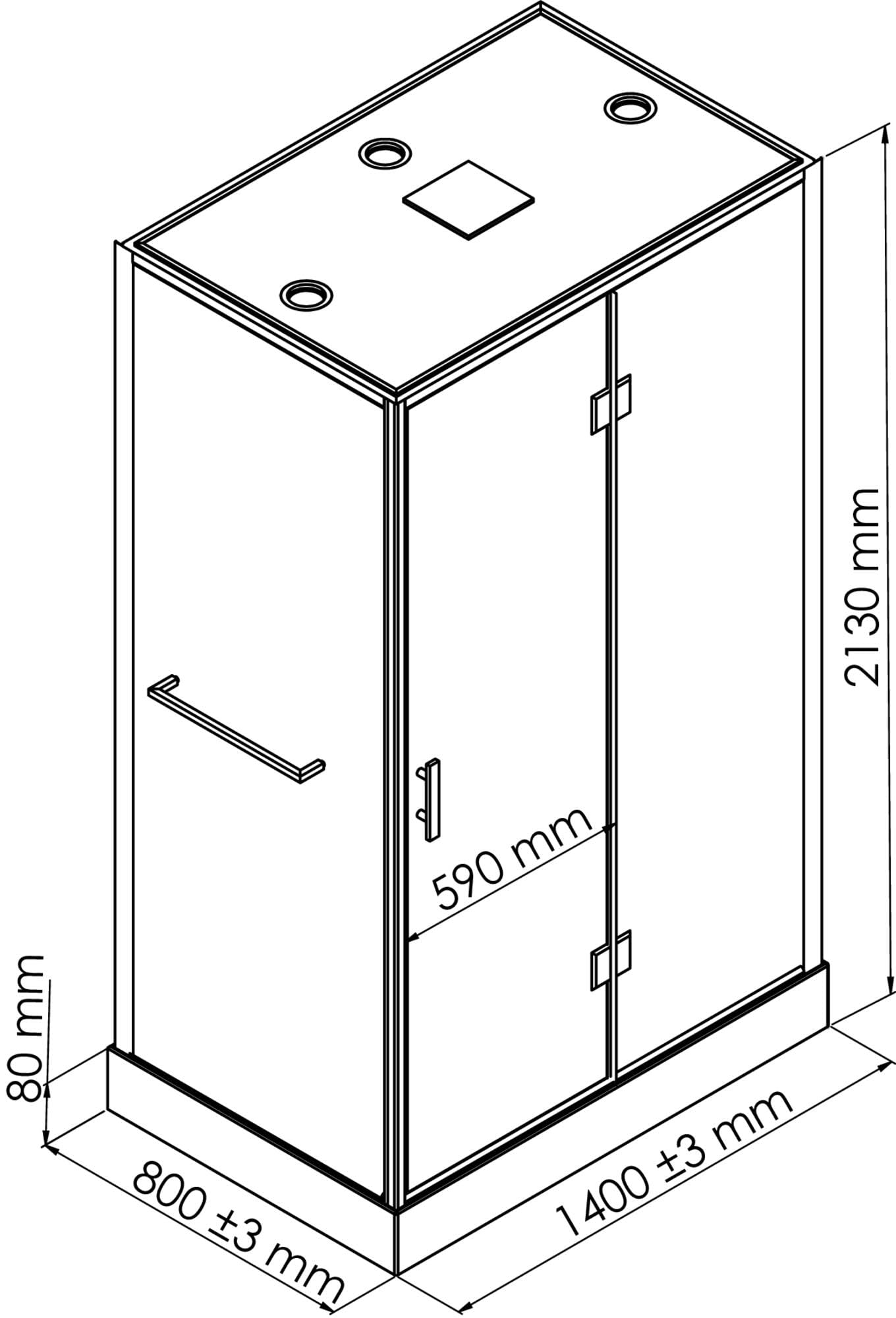 Cabina de hidromasaje SÖREN SLIM - Perfiles de cromo y madera - Acceso frontal con puerta pivotante de vidrio 6mm - 140x80x212cm - 2 rejillas de jets hidromasaje de metal cromado