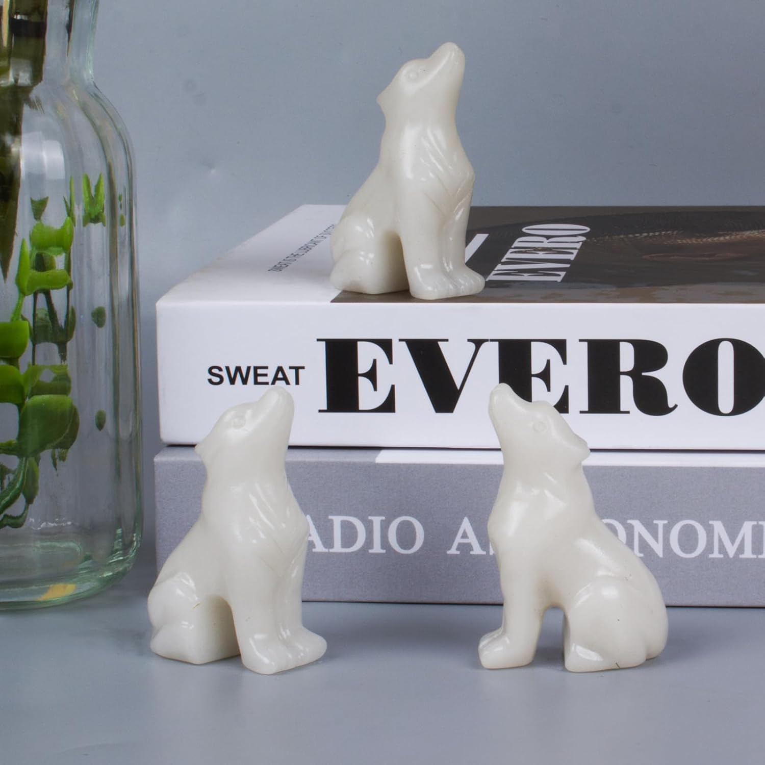 2 Inch White Jade Wolf Crystal Statue Wolf Decor Healing Crystal Wolf Figurines Hand Carved Stone Energy Gemstones for Luck Statue in Home and Office Meditation - Image 3