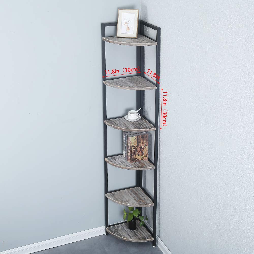 Buy Industrial Wood Corner Shelf 6 Tier,Corner Bookcases and Book