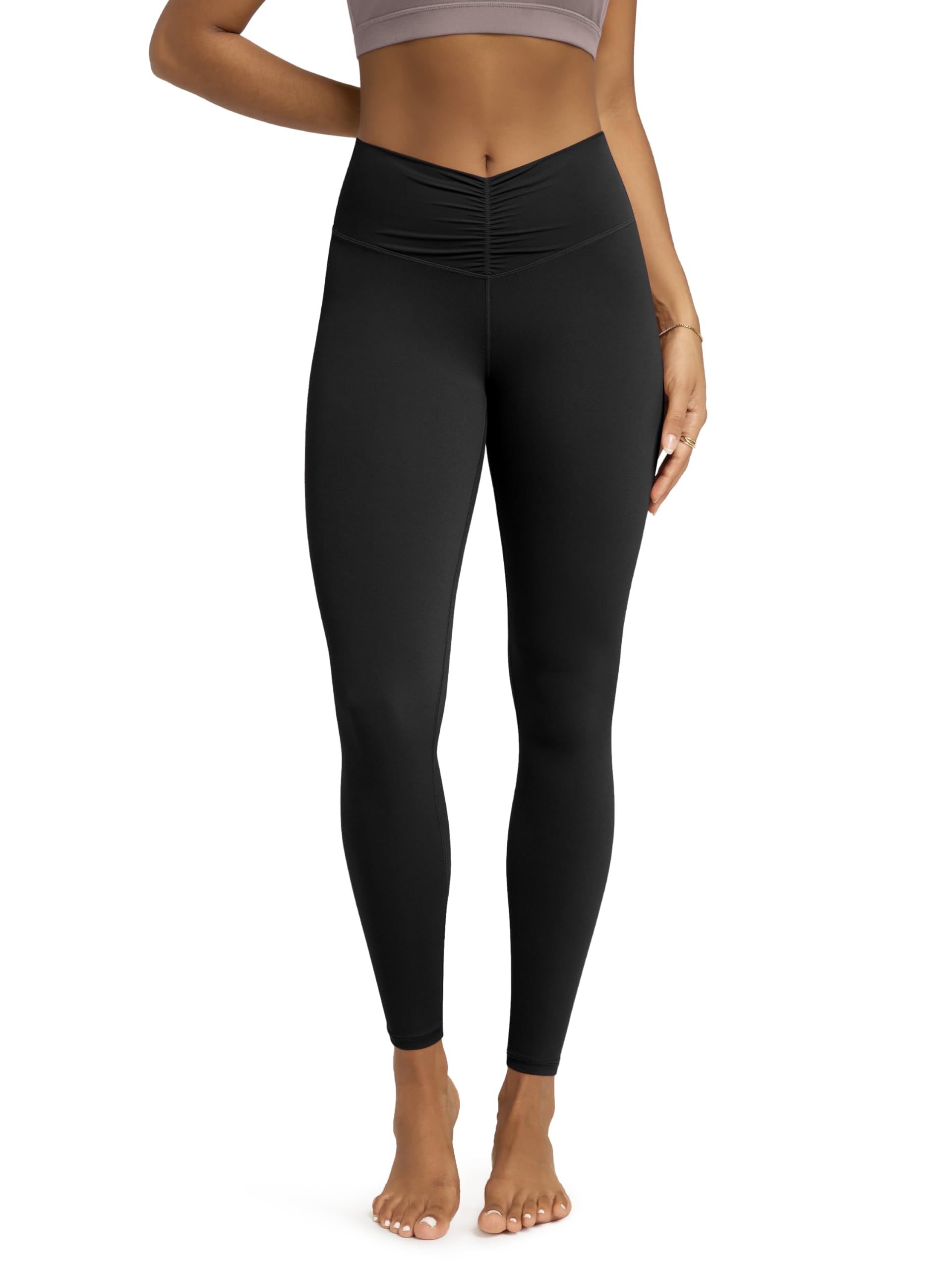 ODODOS Cloud Feeling Ruched Yoga Leggings for Women 25" / 28" High Waist Crossover Yoga Pants