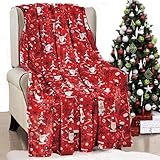 Elegant Comfort Lightweight Printed Throw Blanket- All Season, Ultra Soft, Cozy and Plush- Decorative Throw Blankets, Perfect for Lounging, 50 x 60 inches, Red Santa Tree, Throw Blanket